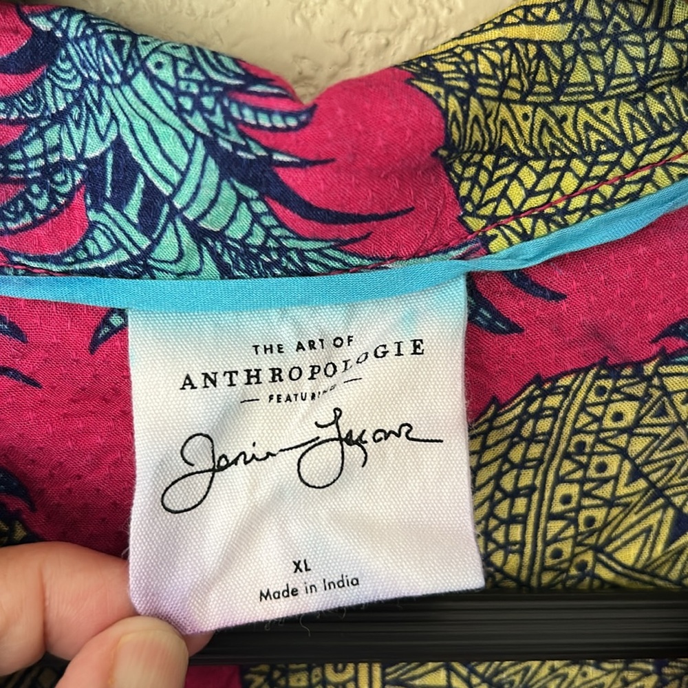 Anthropologie Janine Lecour Pink Pineapple Shirt, Sz XL - Picture 6 of 7